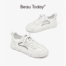 BeauToday Sneakers Women Genuine Cow Leather Platform White Shoes Round Toe Lace-Up Thick Sole Ladies Casual Flats 29542 2024 - buy cheap