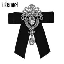 I-remiel-Lazo de cristal de tela de lujo Retro para hombre, broche de boda, Lazo de terciopelo con diamantes de imitación, accesorios de ropa 2024 - compra barato