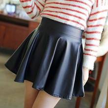 Hot Women High Waist PU Leather Skater Mini Skirt Solid Color Sexy Short Pleated Skirts A66 2024 - buy cheap