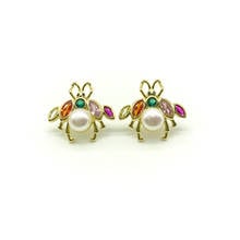 5pairs/lot Newest Arrival Rainbow CZ Bee Stud Earrings Pearl Earrings Jewelry For Girl Gift 2024 - buy cheap