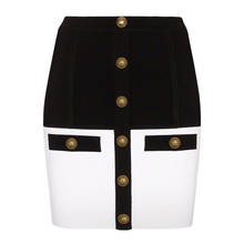 HIGH QUALITY Newest 2022 Stylish Designer Skirt Women's Color Block Patchwork Lion Buttons Mini Skirt 2024 - buy cheap
