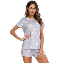 Conjunto de pijama de verano con estampado de estrellas para mujer, pantalones cortos, ropa de dormir para estar en casa, 2021 2024 - compra barato