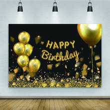 Laeacco Gold Glitters Happy Birthday Party Decor For Photography Backdrop Black Customized Photocall Background For Photo Studio 2024 - buy cheap