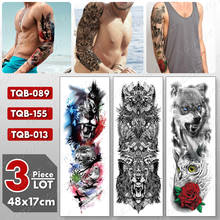 3 pcs/lot Large Arm Sleeve Tattoo Wolf Owl Waterproof Temporary Tatto Sticker Lion Eagle Body Art Full Fake Tatoo Women Men 2024 - buy cheap