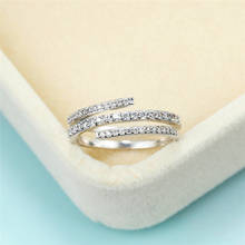 Anel de noivado feminino simples, anel redondo com zircônia, cor de prata, elástico, elegante, para noivado, para mulheres 2024 - compre barato