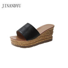 Summer Slippers Woman Wedges Heel Mule Shoes High Heels Slippers Beach Platform Shoes Comfort Slides Slippers Sandales En Cuir 2024 - buy cheap