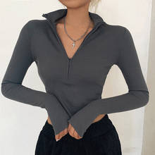 solid color casual T-shirt women long sleeves turtleneck crop tops sexy simple style party club 2021 spring summer new 2024 - buy cheap