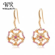 WEGARSTI-pendientes colgantes en forma de rosa para mujer, aretes de plata 925, plata 925, oro rosa, circonita en forma de lágrima, joyería de boda 2024 - compra barato