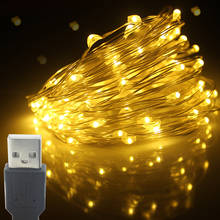 Luzes de led usb longas com 2m, 5m, 10m, para áreas externas, 3aa, guirlanda de fadas, feriado, ano novo, árvore de natal, casamento, decoração de festa 2024 - compre barato