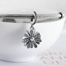 Authentic S925 Dangle Charm Hope & Peace Daisy Pendant Bead fit Lady Bracelet Bangle Girl Birthday Gift DIY Jewelry Clear CZ 2024 - buy cheap