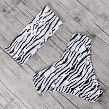 Conjunto de Bikini a rayas de tigre para mujer, traje de baño de cintura alta, bañador femenino de dos piezas, traje de baño de realce 2024 - compra barato
