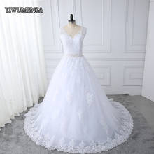 Sheer Tulle Straps Plus Size Wedding Dress Boho Crystals Beading Waist Bridal Gowns V Neck Backless Bride Dresses 2020 Plus Size 2024 - buy cheap