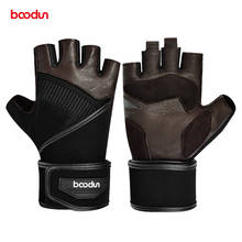 Boodun Buck Leather Gym Gloves Bodybuilding Weight Lifting Fitness Glove Nonslip Breathable Long Wrist Wrap Support Dumbbell 2024 - buy cheap
