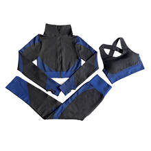 Conjunto de 3 peças de roupa esportiva sem costura, para academia, corrida, fitness, esporte, yoga, manga longa 2024 - compre barato