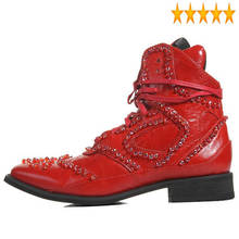 Botas de invierno para hombre, zapatos de cuero genuino con cuentas de cristal, puntiagudas, puntiagudas, con cordones, estilo gótico, Punk 2024 - compra barato