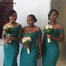 Pearls Mermaid Bridesmaid Dresses Lace Appliques Off The Shoulder Beads Plus Size Wedding Guest Dress African Dubai Party Gowns 2024 - buy cheap