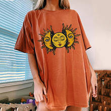 Camiseta feminina estampada de sol e lua, 40 #, harajuku, padrão vintage, casual, manga curta, tops, camisetas de verão, de tamanho grande 2024 - compre barato
