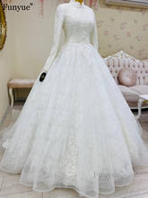 Vestido de noiva islâmico marfim funyue, vestido de noiva com renda, manga longa, gola alta, elegante, 2021 2024 - compre barato