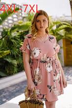 New 2021 summer plus size dress for women large short sleeve loose casual pink floral print flower dresses belt 4XL 5XL 6XL 7XL 2024 - buy cheap