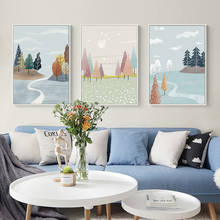 Árbol bosque plantas pájaros paisaje pared arte lienzo pinturas carteles nórdicos e impresiones cuadros de pared para sala de estar decoración del hogar 2024 - compra barato