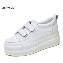 Zapatos blancos de primavera para mujer, zapatillas de cuero genuino con plataforma, con cuñas y tacones altos, informales, promoción 2024 - compra barato