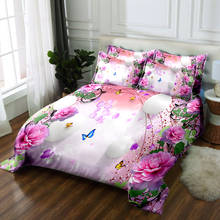 Juego de sábanas de tamaño Queen 3D, ropa de cama, edredón, funda de almohada, Sábana plana, ropa de cama King completa, flores rosas 2024 - compra barato