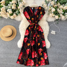 Boho Vintage V Neck floral Print Dress Summer long bandage casual Party Women tunic Robe Ete elegant beach holiday Vestidos 2024 - buy cheap