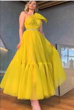 Verngo vestido de baile feminino, vestido de tule amarelo brilhante de um ombro, espartilho, vestidos de festa de noite, comprimento do tornozelo, vestido formal arábico saudita 2024 - compre barato