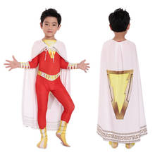 Meninos shazam traje crianças superhero outfit com cabo billy batson festa cosplay uniforme criança fantasia macacão 2024 - compre barato