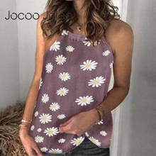 Jocoo jolee feminino casual floral impressão halter pescoço tanques elegante algodão e linho fora do ombro coletes vintage blusa fina topos 2024 - compre barato