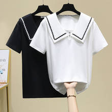 Preto branco manga curta plus size primavera outono verão roupas vintage para as mulheres camisetas de grandes dimensões blusas vetement 2021 2024 - compre barato