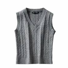 Camiseta sin mangas de punto para mujer, suéter vintage, chaleco de punto, top corto, chaleco coreano sólido con cuello en v, otoño e invierno, 2020 2024 - compra barato