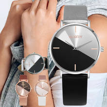 Reloj de moda de estilo Simple para mujer, pulsera de cuero con esfera redonda de oro rosa y plata, informal, zegarek damski 2021 2024 - compra barato