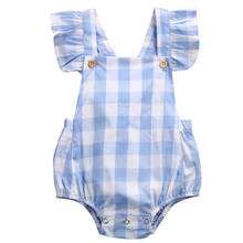 Nova moda recém-nascido da criança infantil roupas da menina do bebê sem mangas xadrez azul blackless macacão outfit 0-18m 2024 - compre barato