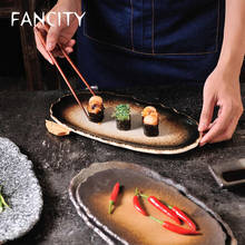 Fancity prato curvo em forma de danão, pratos de cerâmica para sushi, pratos ovais, pratos de peixe, pratos exóticos criativos 2024 - compre barato