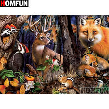 Homfun pintura de diamante "raposa animal floresta", ponto cruz, foto personalizada, bordado, broca redonda, decoração de casa a30cartas 2024 - compre barato