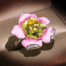 New Arrival Enamel Pink Flower with Zircon Stone Cute Wedding Engagement Fashion Jewelry for Women S925 2024 - buy cheap