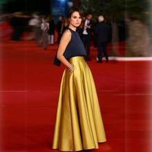 Gold Celebrity Dresses A-line Scoop Two Pieces Satin Famous Long Formal Red Carpet Dresses 2024 - buy cheap