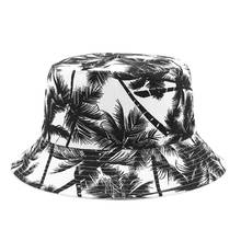 Chapéu de pesca reversível, de dois lados, chapéu de balde unissex com estampa de coqueiro, chapéu de hip hop para mulheres e homens, chapéu de pescador de verão 2024 - compre barato