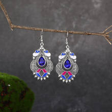 New Ethnic Women's Silver Color Water Drop Bohemian Earrings Vintage Blue Beads Gypsy Jhumka Earrings Oorbellen Hangers 2024 - buy cheap