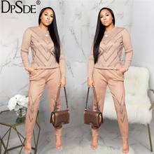 DPSDE Green Khaki Purple Beading Loose Two Pieces Set New 2020 Full Sleeve Streetwear Casual Top Autumn Women The Gym Tracksuit 2024 - buy cheap