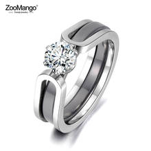 ZooMango-Anillo de boda de cristal y cerámica 2 en 1 para mujer, joyería de circonia cúbica AAA, acero inoxidable, compromiso, ZR18071 2024 - compra barato