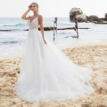 Charming Tulle Beach Wedding Dress 2021 Boho V-neck Spaghetti Straps Backless White Ivory A Line Wedding Gowns 2024 - buy cheap