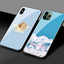 Anjo estética pastel citações silicone macio vidro temperado caso do telefone capa escudo para o iphone 6s 7 8 plus x xr xs 11 pro max 2024 - compre barato