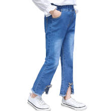 Jeans femininos casuais de corte, calça jeans para crianças adolescentes primavera outono 6 8 10 12 14 anos 2024 - compre barato