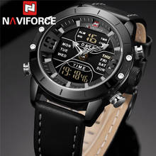 NAVIFORCE-reloj deportivo Digital para hombre, pulsera de cuarzo de cuero genuino, estilo militar, de negocios, color negro, de lujo, 9153 2024 - compra barato