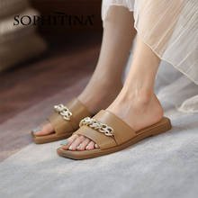 SOPHITINA-Sandalias planas de cuero genuino para mujer, zapatos femeninos con cadena, suaves, informales, con punta cuadrada, color blanco, FO529, 2021 2024 - compra barato