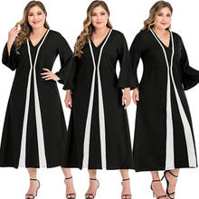 Muslim Women Long Dress Arab Abaya V-neck Loose Casual Plus Size Islamic Clothing Ramadan Middle East Dubai Kaftan Vestido Robe 2024 - buy cheap