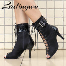 Ladingwu Autumn and Winter Models Dance Shoes Samba Latin Dance Shoes Salsa Dance Ballroom Shoes Suede And PU Black Middle Tube 2024 - buy cheap