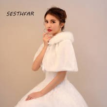 Fashion Women Fur Shrug Jacket Faux Fur Wrap Warm Large Shawl Winter Wedding Cover Up Stole Bridal Accessories PJ02 2024 - buy cheap